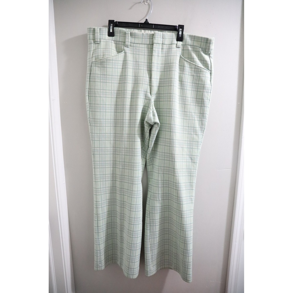Vintage Levis Panatela Gentlemens Cut Plaid Knit Trousers Green White 70s Pants